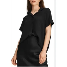 LILYSILK Black Mulberry Silk Button Down Shirt Minimalist Oversized Boxy sz S