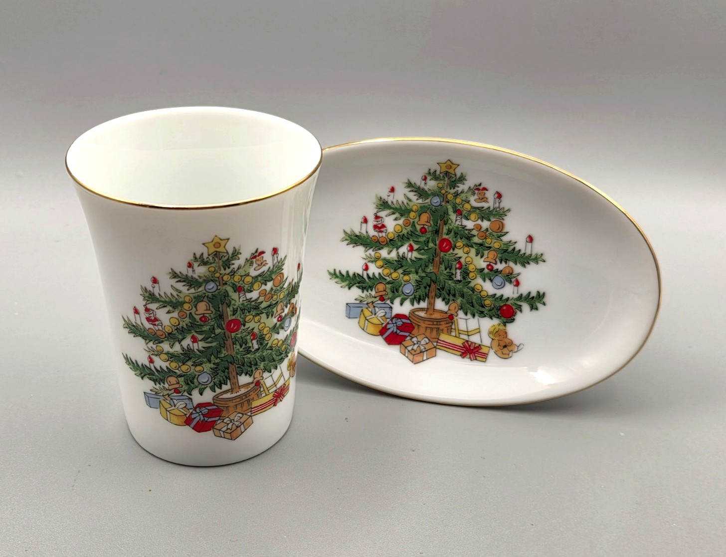 Vintage Lefton Christmas Tree Soap Dish and Cup Powder Room Decor