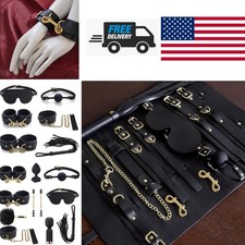 BDSM Restraints Set 10pc Leather Kit for Couples Black Beginner Friendly