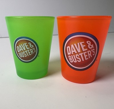 2/2 oz Souvenir Neon Frosted Shot Glasses From Dave & Buster's Green And Orange
