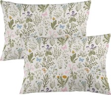 Throw Pillow Covers Queen Size Set of 2 Vintage Wildflower Herbs Floral Rustic