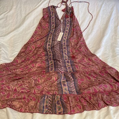 Karma Highway Dress One Size Womens Boho Floral/Paisl Maxi Halter Neck Tie Flowy