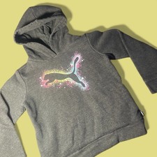 PUMA Youth Hoodie Gray Color Splash Logo Sweatshirt Size XS 5 6 Excellent Cond.