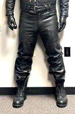 Hein Gericke Echt Leder Black Leather Men's Boot Cut Jeans Pants size 38