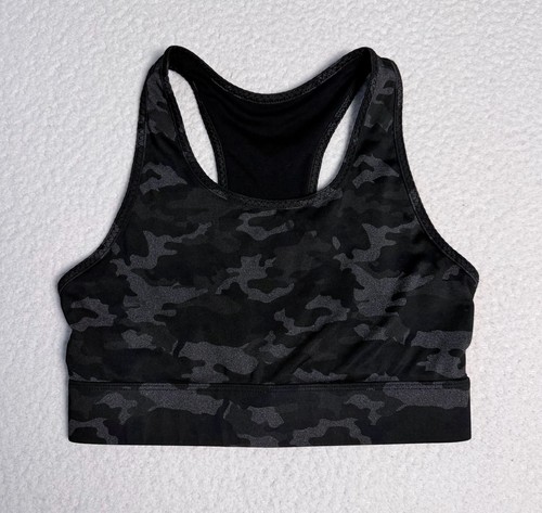 Fabletics On-The-Go Medium Impact Sports Bra in Black Camo