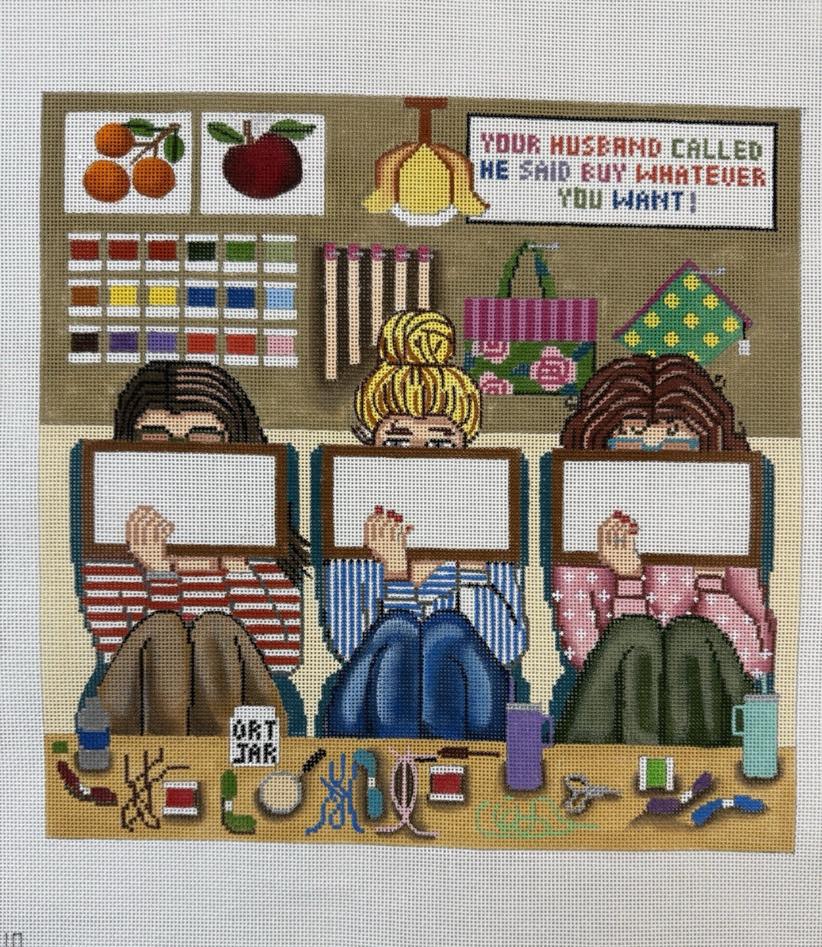 Stitching Girls Canvas *Stitch Club* Brand New Gayla Elliot. Handpainted