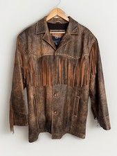 Vintage Cripple Creek Mens Sz Large Brown Leather Western Fringe Jacket Studded