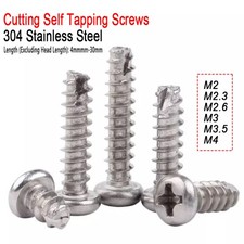 M2-M4 Pan Head Phillips Self Tapping Screws Thread Cutting Screws A2 Stainless
