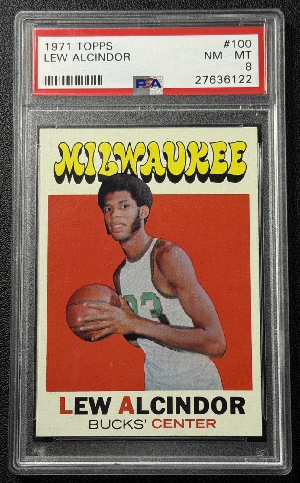 LEW ALCINDOR KAREEM ABDUL-JABBAR PSA 8 1971-72 TOPPS #100 TOP 30% EYE APPEAL HOF