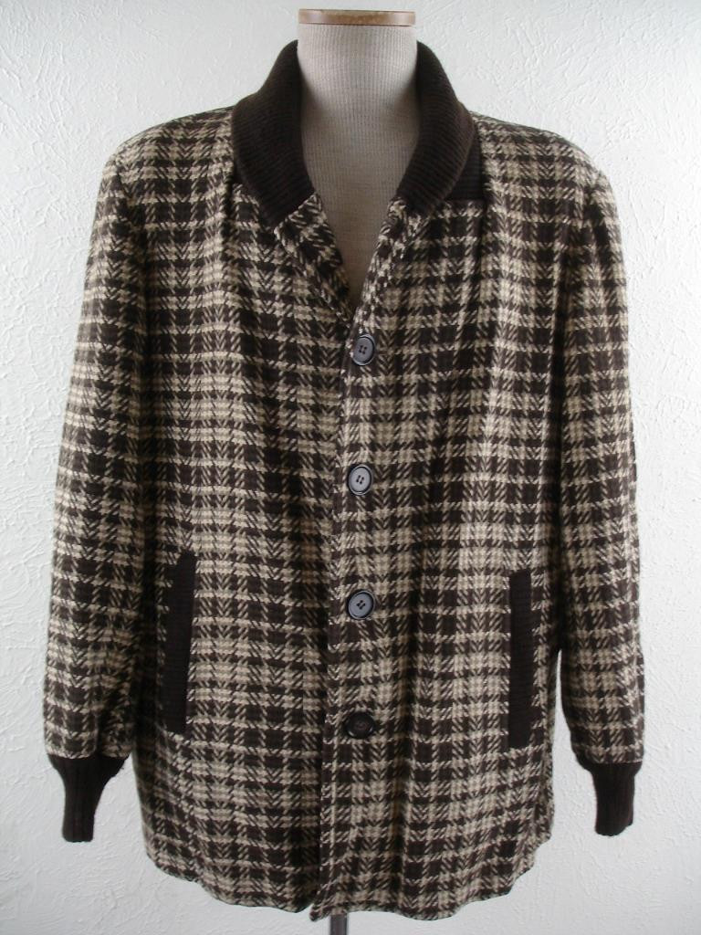 Men's L Pendleton Shawl Collar Jacket Vtg 1950's Brown Plaid Wool
