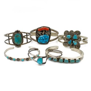 Southwest Signed Sterling Turquoise Red Coral Sz 6 6.75" Cuff Lot of 6 #S5878 5
