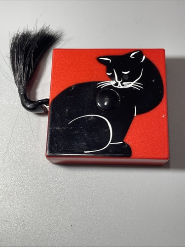 Vintage Black Cat Tape Measure – Red Enamel Case with Tail Pull