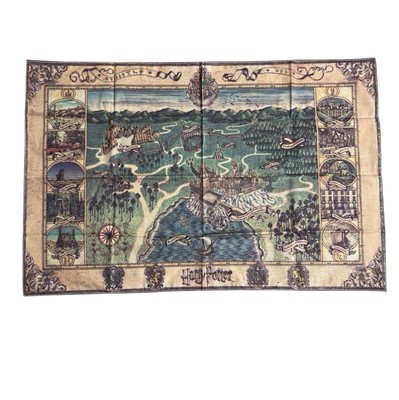 New - 2012 Warner Bros Harry Potter Hogwarts Canvas Wall Map 36''x24'' Hang Loops