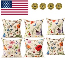 Outdoor Patio Throw Pillow Covers 18x18 Set of 4 Spring Summer Garden Flowers...
