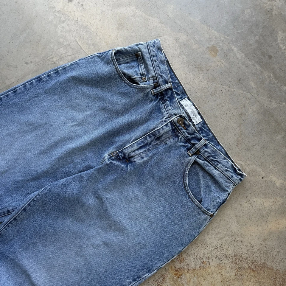 Pantalones de mezclilla holgados de pierna ancha vintage Y2K Bullhead Pipes patinador ropa de calle talla 33x32 de colección Foto 3 de 4