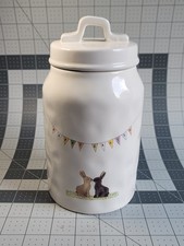2018 Rae Dunn Artisan Collection Happy Easter Flag Banner w Bunnies 8" Canister