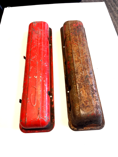Original 1960s Chevy Small Block Stamped Steel Valve Covers Pair 283 327 - Picture 2 of 5