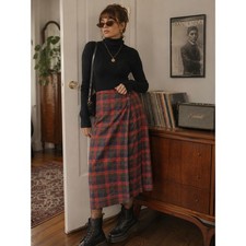 Vintage Plaid Skirt Red Black Tartan Midi Skirt Punk Grunge Preppy 10