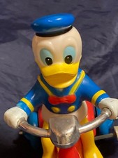 Donald Duck Wind-Up Bicycle Toy Bell Ringing Plastic Blue Red Yellow Used Works