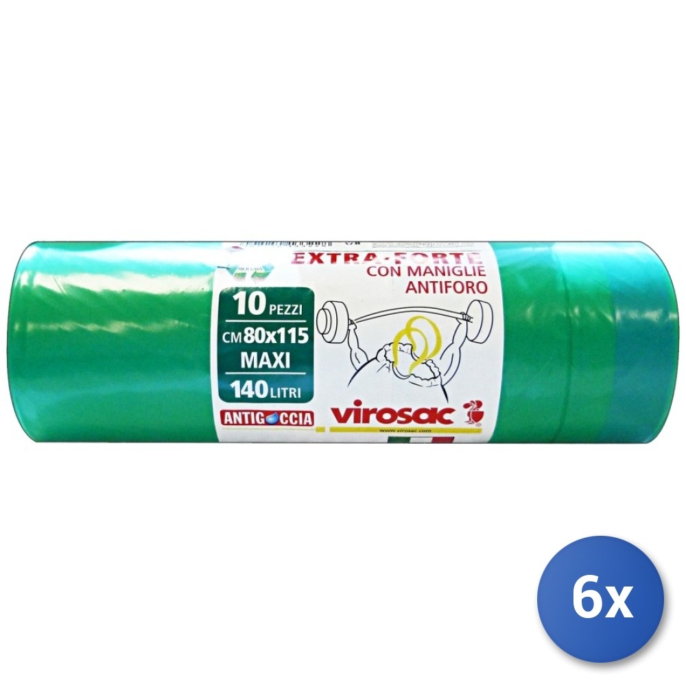 6X Heavy Duty Green Trash Bags 80X115 Virosac