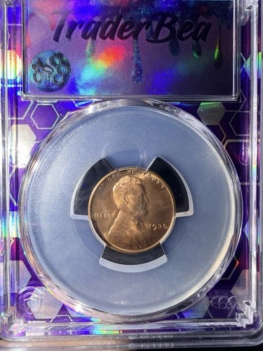 1935 1C Red Lincoln Wheat Cent PCGS MS64 RD Trader Bea Purple Core