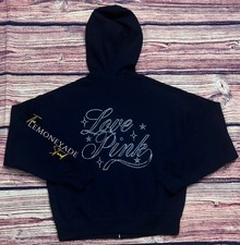 Victoria's Secret PINK Black Sequin Bling LOVE PINK Full Zip Hoodie MEDIUM M