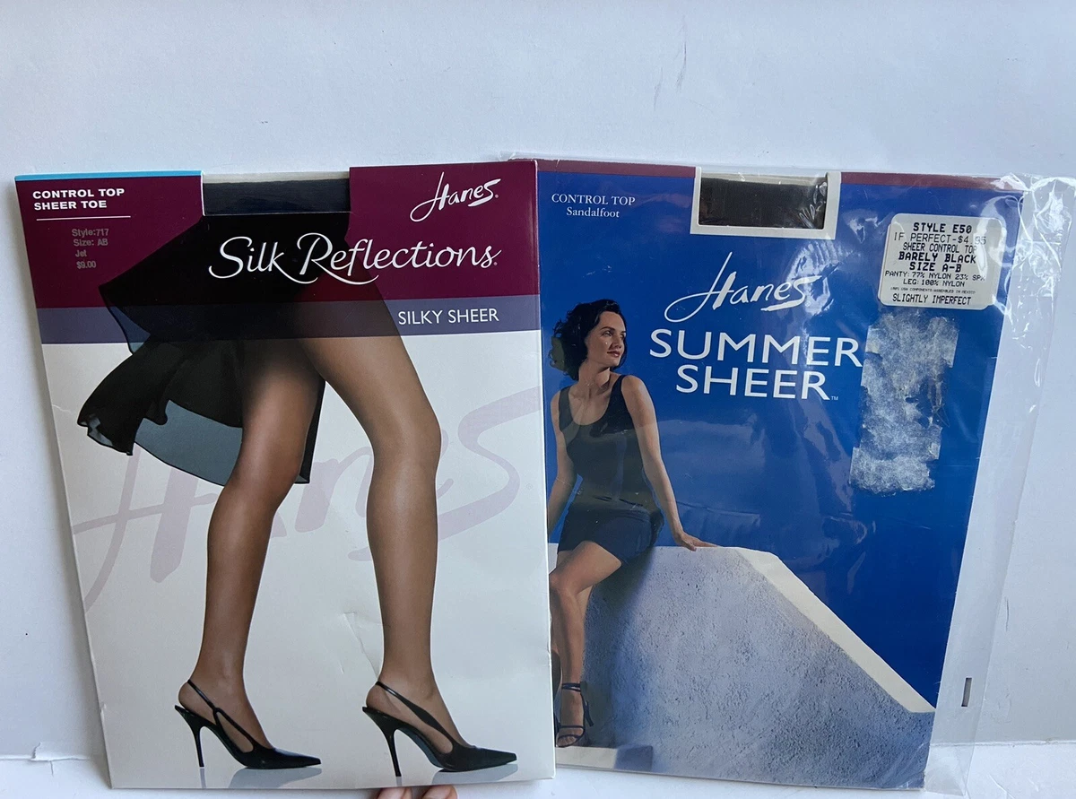 Hanes Lot Of 2 Summer Sheer/Silk Reflections Pantyhose Black+Jet Size  A-B.NIP