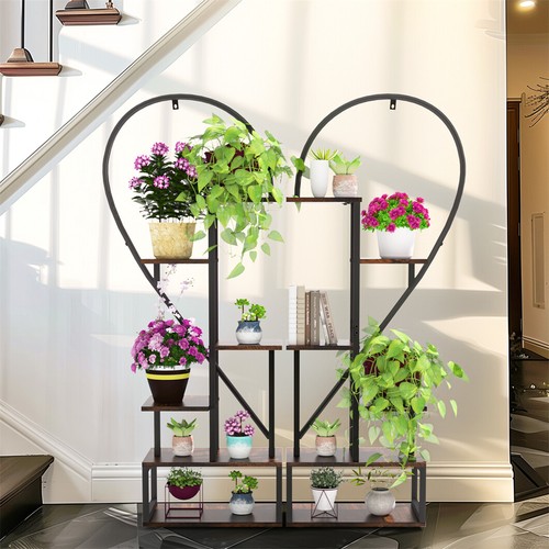 Estantería para plantas de metal separada en forma de corazón estantería de escalera para jardín interior - Imagen 9 de 10