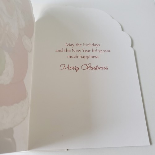 Christmas Card Santa Holding Present and Sack of Gifts Holly Berries on Hat - Picture 2 of 3