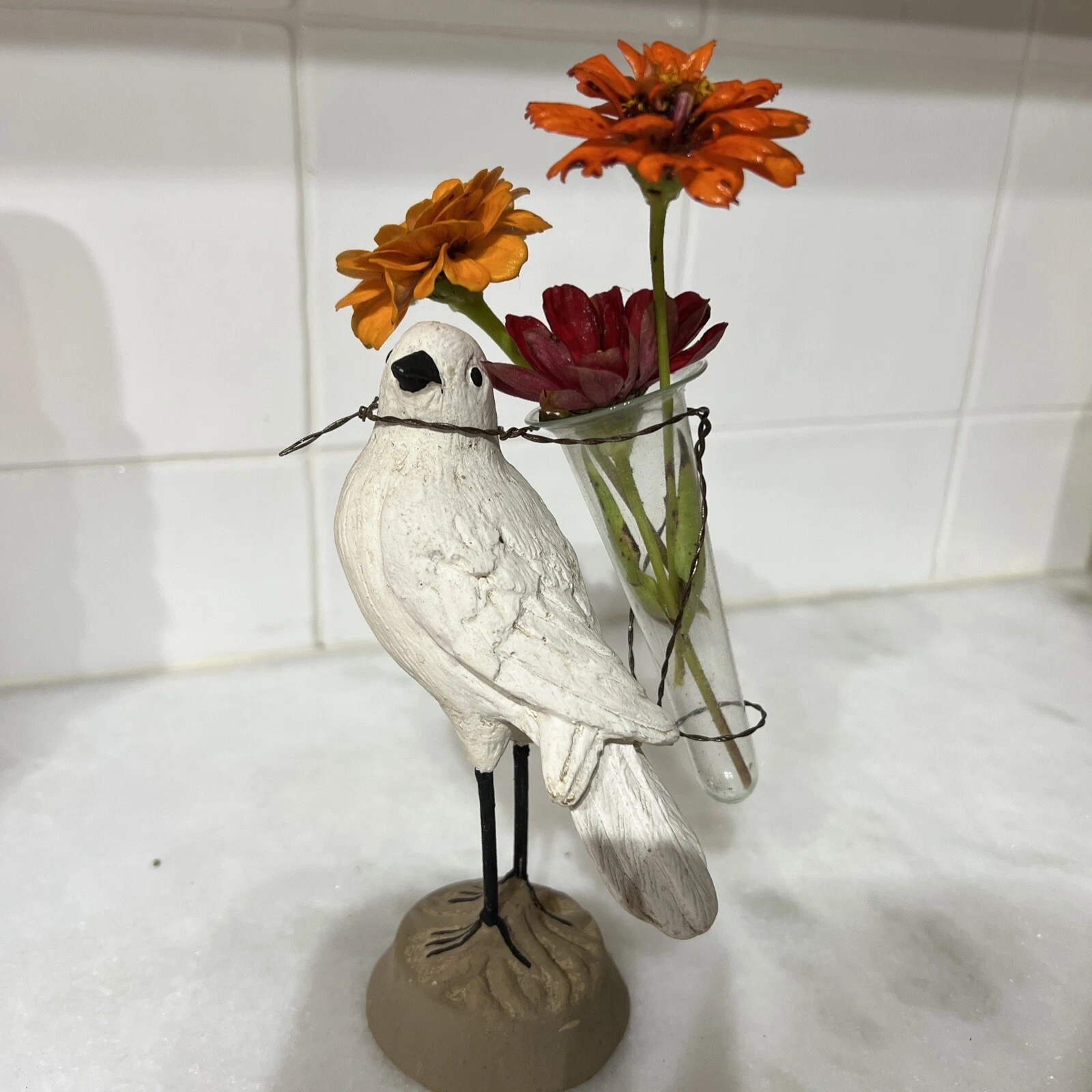 Vintage White Bird Vase Glass Insert “ Wherever There Are Birds, There Is Hope”