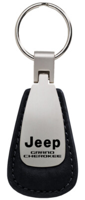 Jeep Grand Cherokee Leather Tear Drop Key Ring (Black)
