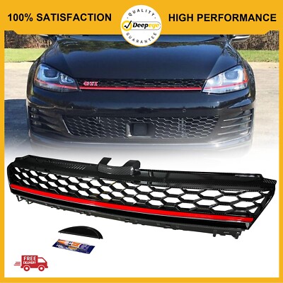 For 15-16 VW MK7 Golf GTI Front Grille Honeycomb w/ RED TRIM Carbon fiber print