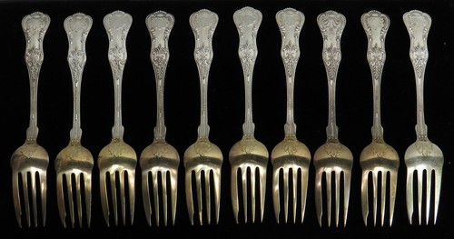 DOMINICK & HAFF (10) NEW KINGS STERLING SILVER GOLD WASH 6 1/8" SALAD FORKS - Picture 2 of 4