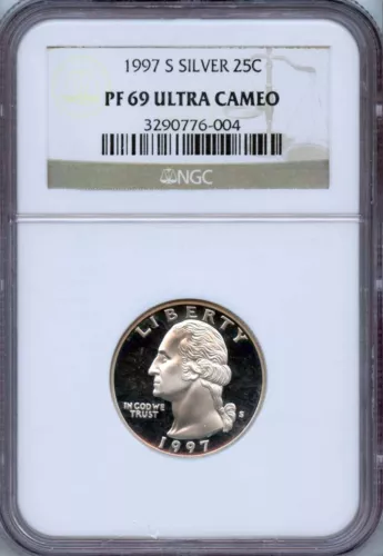 1997 S 25c PF 69 Ultra Cameo NGC (Proof) Washington Silver Quarter