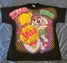 Vintage Looney Tunes TAZ AOP SHIRT XL Single Stitch REPRINT Basketball Jam It