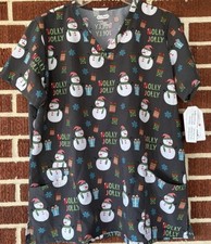 Scrubaid Gray Snowman Holly Jolly Scrub Top Size XL NWT