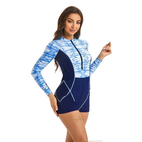 Women's Long Sleeve Swimwear Rash Guard UV Protection One Piece Surfing Swimsuit - Picture 19 of 25