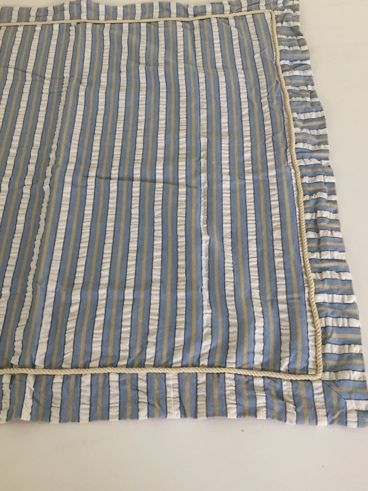 JC Penney Euro Almohada Falsa Azul Blanco Bronceado Rayas 25" Cuadrado Cierre Botón Foto 3 de 4