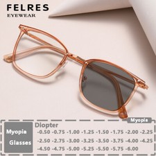 Women Square Photochromic Myopia Nearsighted Glasses Fashion Outdoor Sunglasses