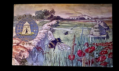 KOTM OTW Bees Insect And Flowers c. 1910 Antique  Maccabees~Postcard~p878