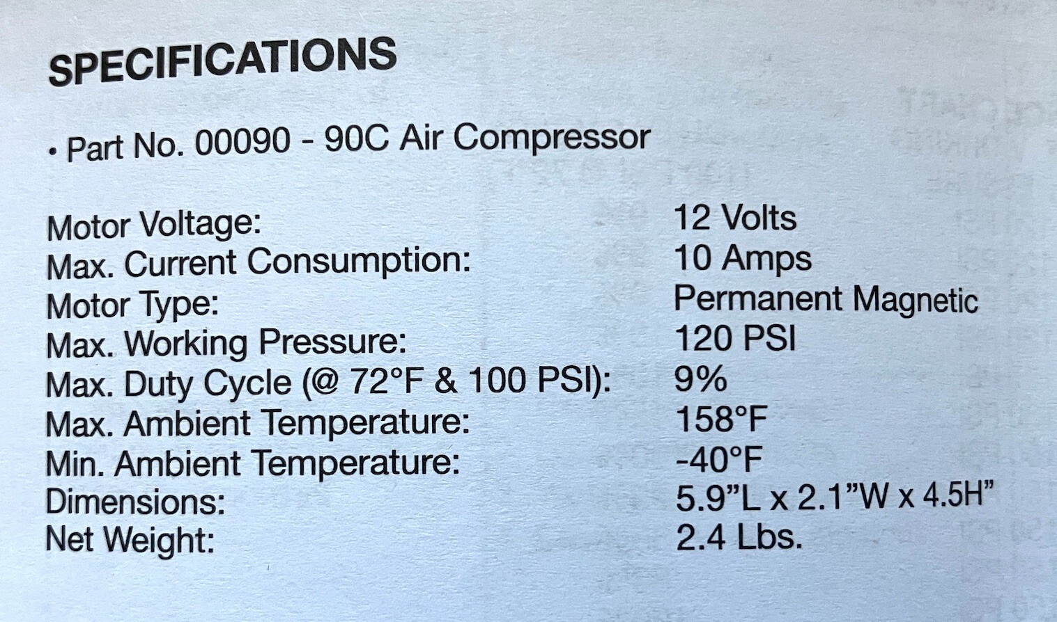 VIAIR 90C 120 psi Air Compressor  12V -- 00090