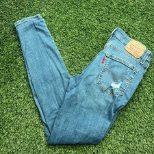 Levis 721 Jeans Womens 27 26x29 Blue Denim Distressed High Rise Skinny