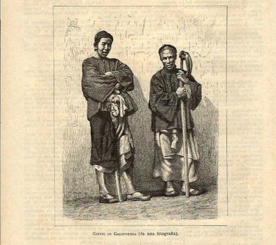 Stampa antica CINESI con ABITI TRADIZIONALI in California 1890 Old