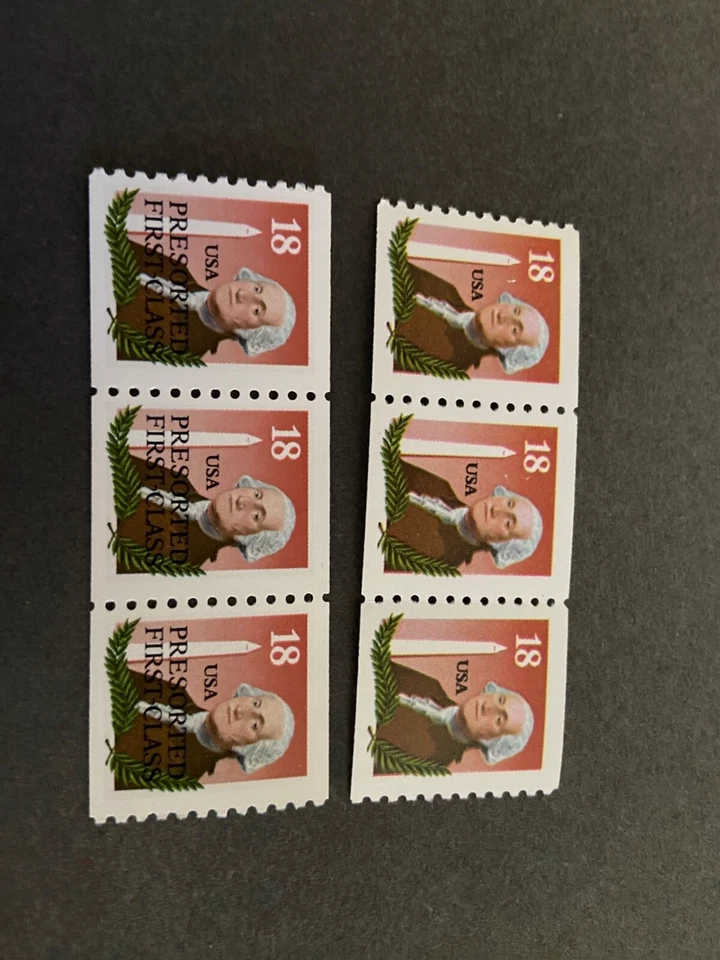US Stamp 18 Cent SC# 2149 And 2149a Coil Strip of 3  George Washington MNH - Image 3 of 3