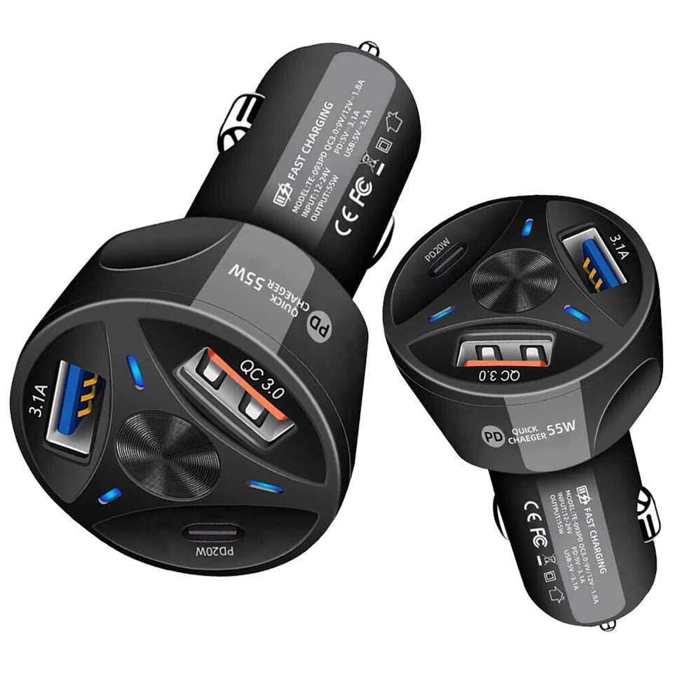 2 USB+ PD 20W Type-C 车载充电器 快速适配器 适用于三星 iPhone 13 12 Pro Max — 第 2/4 张图片