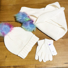 Capelli Kids 3 pc Knit Scarf Hat Gloves New York Size 4-6x Pom-Pom Little Girl