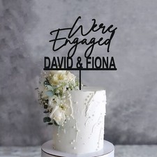 We're Engaged Cake Topper, Personalised Wooden Engagement Keepsake Decoration UK