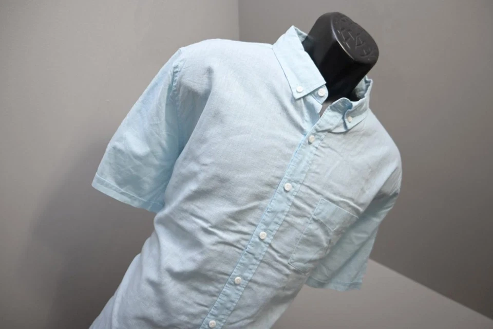 Camisa de campamento Onia lino algodón azul abotonada manga corta para hombre talla XL Foto 4 de 4