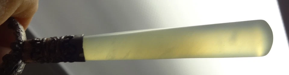 Vtg -Antique Chinese Silver Natural Nephrite Jade Mirror Womens Accessory Vanity - Image 3 of 4