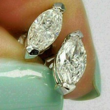 4Ct Marquise Cut Simulated Diamond Solitaire Stud Earrings 14k White Gold Plated